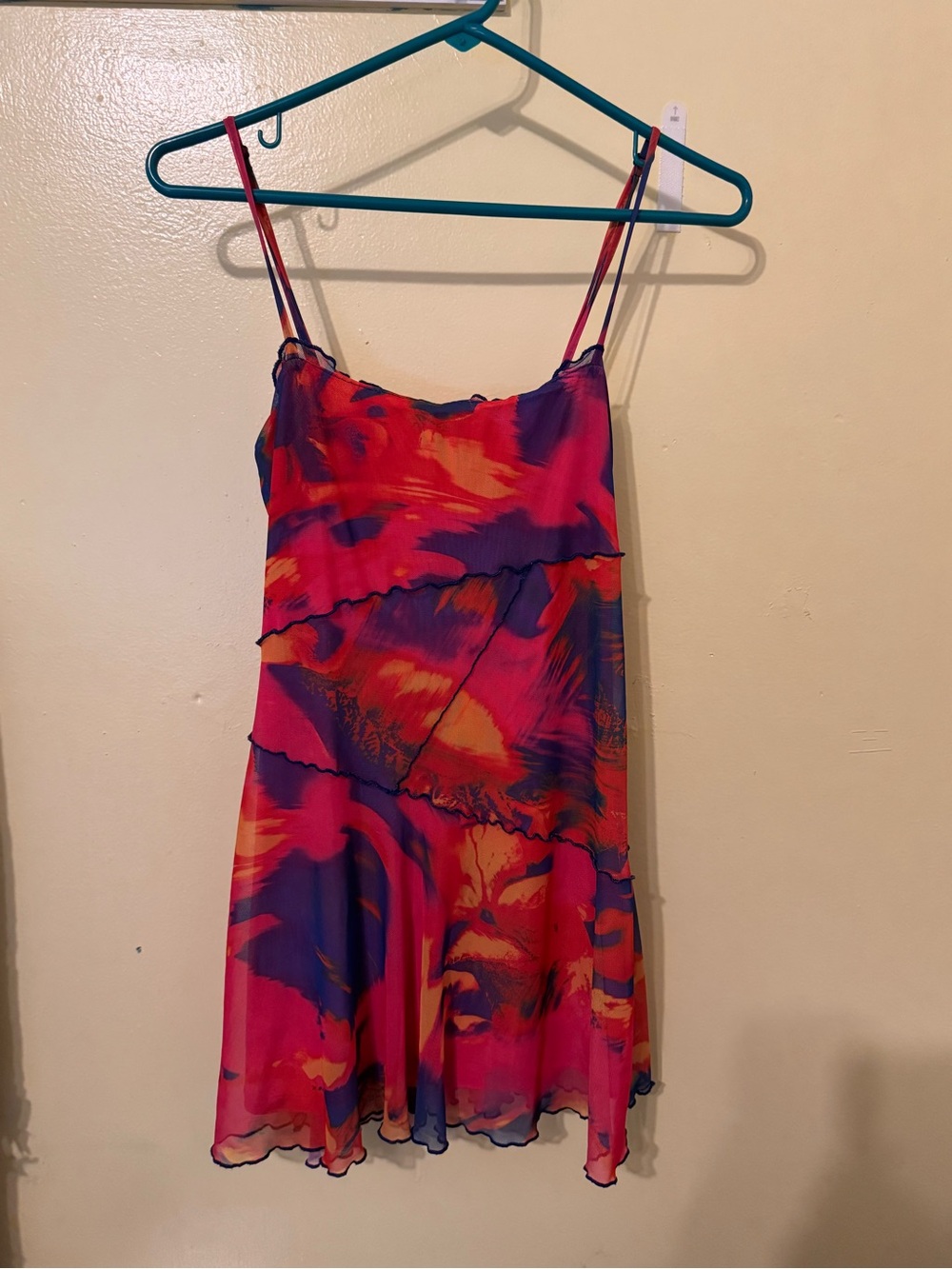 Urban Outfitters Pink & Orange Printed Spaghetti-Strap Mini Dress
